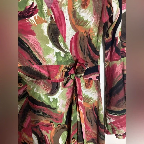 Long Tall Sally LTS Faux Wrap Maxi Dress UK 12 US 8 Abstract Bold Phoebe Buffay - Picture 9 of 15